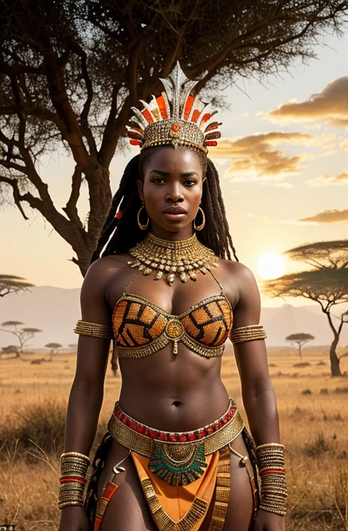 arte digital, (garota negra ,  Harem with African warriors, sorriso discreto, olhar bonito), (sentado em um banco, rodiada por homens , Directed by: Daniil Suponitskiy jpegman