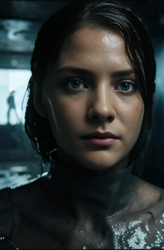 the face of woman with beautiful blue eyes, in water, in the style of dystopian realism, realistic perspective, xbox 360 graphics, surrealistic realism, emotive realism, soggy, eerily realistic --ar 9:16 --stylize 750 --v 6.0
