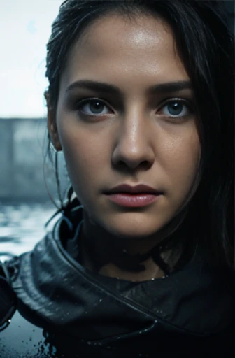 the face of woman with beautiful blue eyes, in water, in the style of dystopian realism, realistic perspective, xbox 360 graphics, surrealistic realism, emotive realism, soggy, eerily realistic --ar 9:16 --stylize 750 --v 6.0
