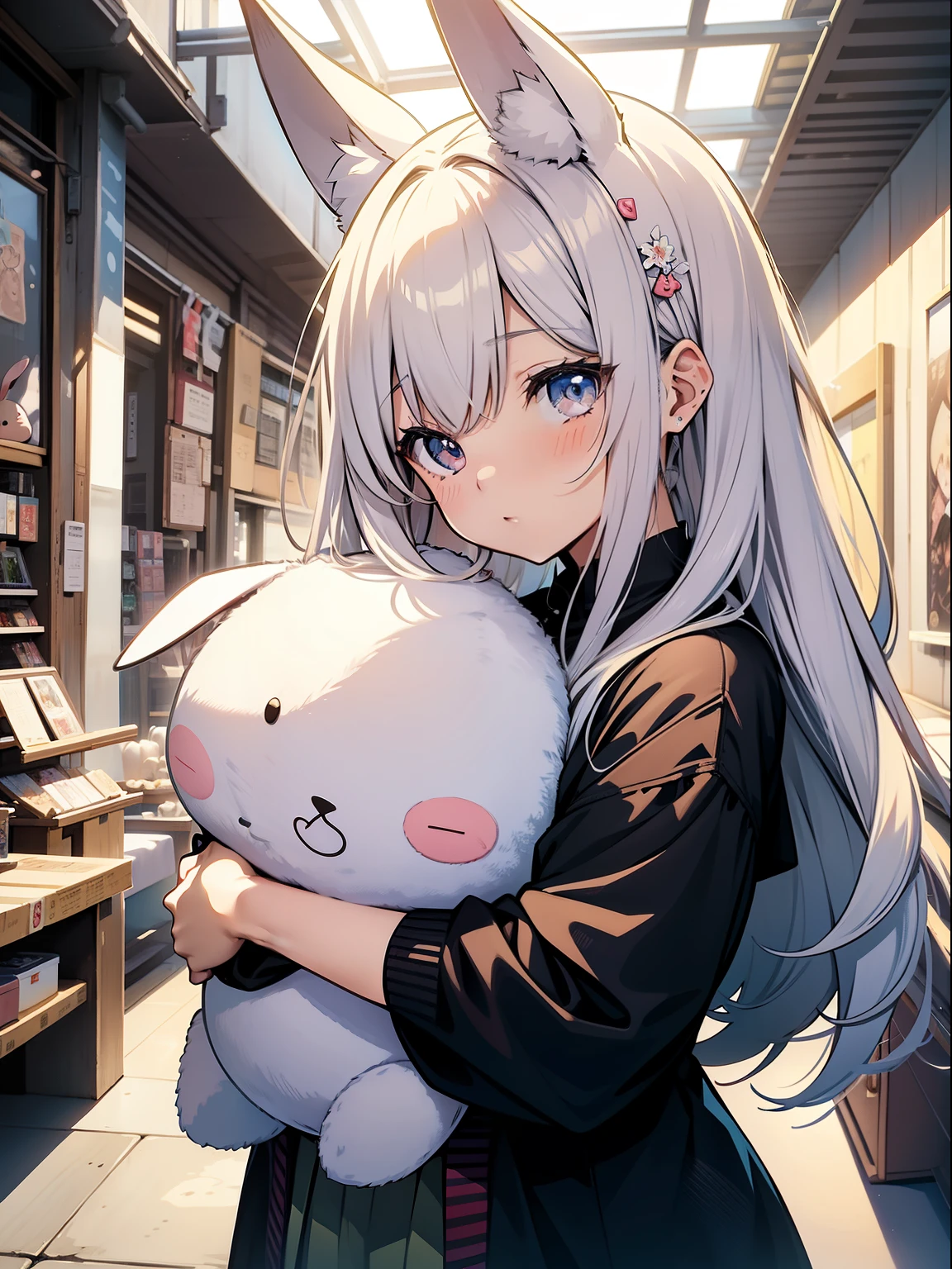 Anime girl with plushie on sale