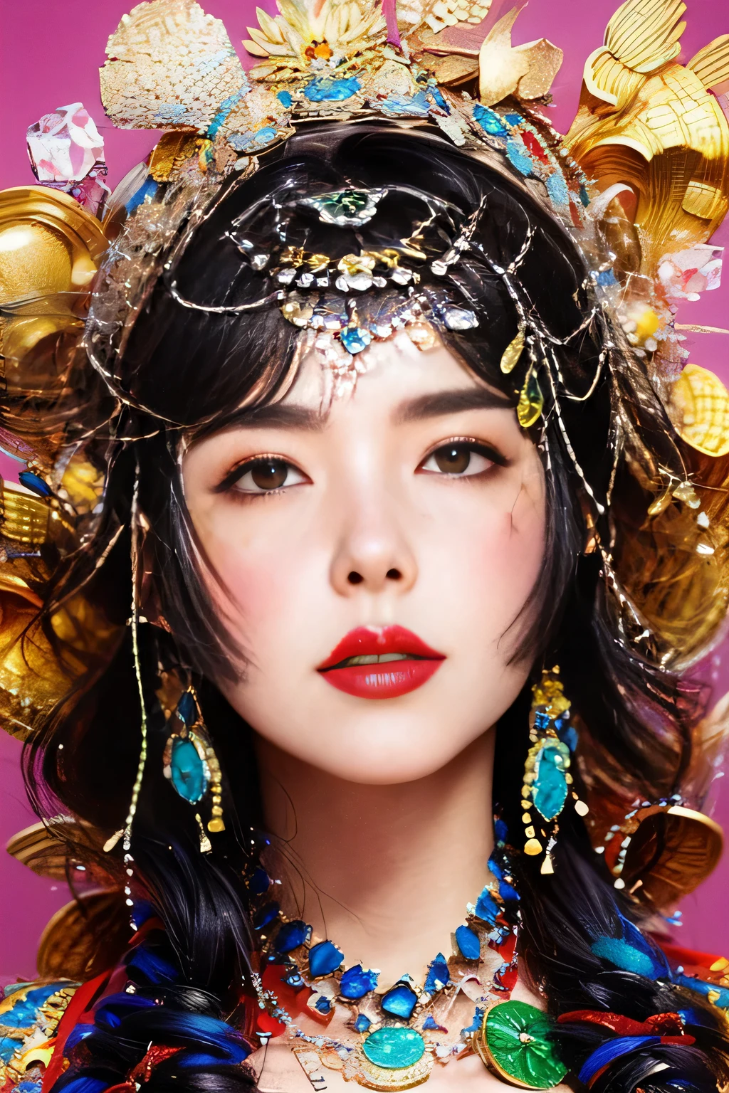 official art、pure 8k wallpaper、Super detailed、beauty and aesthetic、masterpiece、highest quality、(ゼンtangle、datura、tangle、tangle,:1.5)、(fractal art:1.3)、(photorealistic stick:1.2)、(sharp focus)、1 girl 、Accurate anatomy body and hands、Front facing、highly detailed face、beautiful face、perfect face、huge breasts、sensual curves、Insanely intricate and exotic dancer costumes、dynamic pose、Changing the Pose、dynamic angle、(upper body shot)、The most beautiful chaotic shapes、elegant、fauvism design、(bright colors、romantic atmosphere,)、happy mood、beautiful paintings、ecstasy note、 I can see the flowing notes、I don't draw weird fingers.、