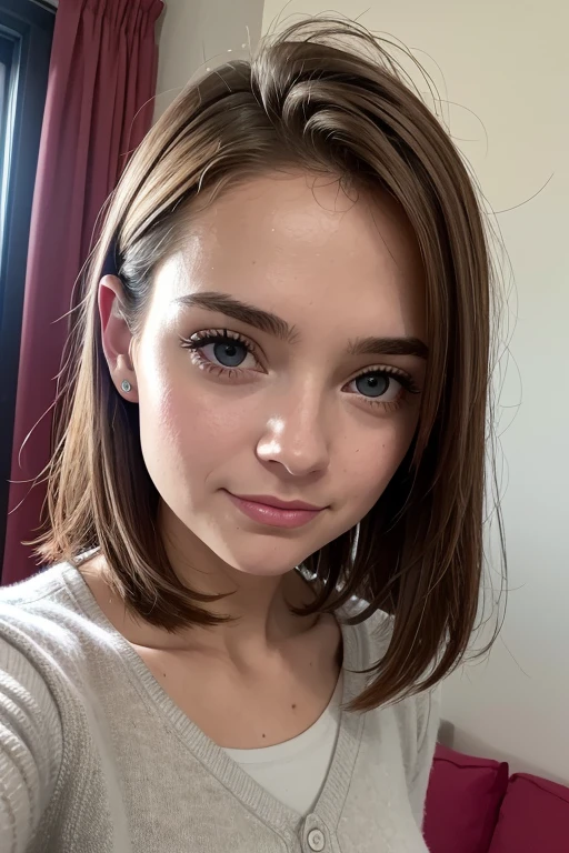 Belle fille, Marron_eyeeautiful mince adolescente de 18 ans, cheveux color [Brown highlights cheveux], [Pixie undercut] cheveux)), boucles d’oreilles, lèvres, Réaliste, taille étroite, charmant, pink lèvrestick, maquillage coloré, Cils longs, boucles d’oreilles, porter de l’eye-liner, peau claire, (mignon), (face détaillée), Yeux détaillés, Iris détaillé, corp magnifique, corps athlétique, abdominaux prononcés sur l&#39, pantalon moulan, pull , sac LV, parfait cul rond moyen, Selfie Photo, vue arrière, moulant 