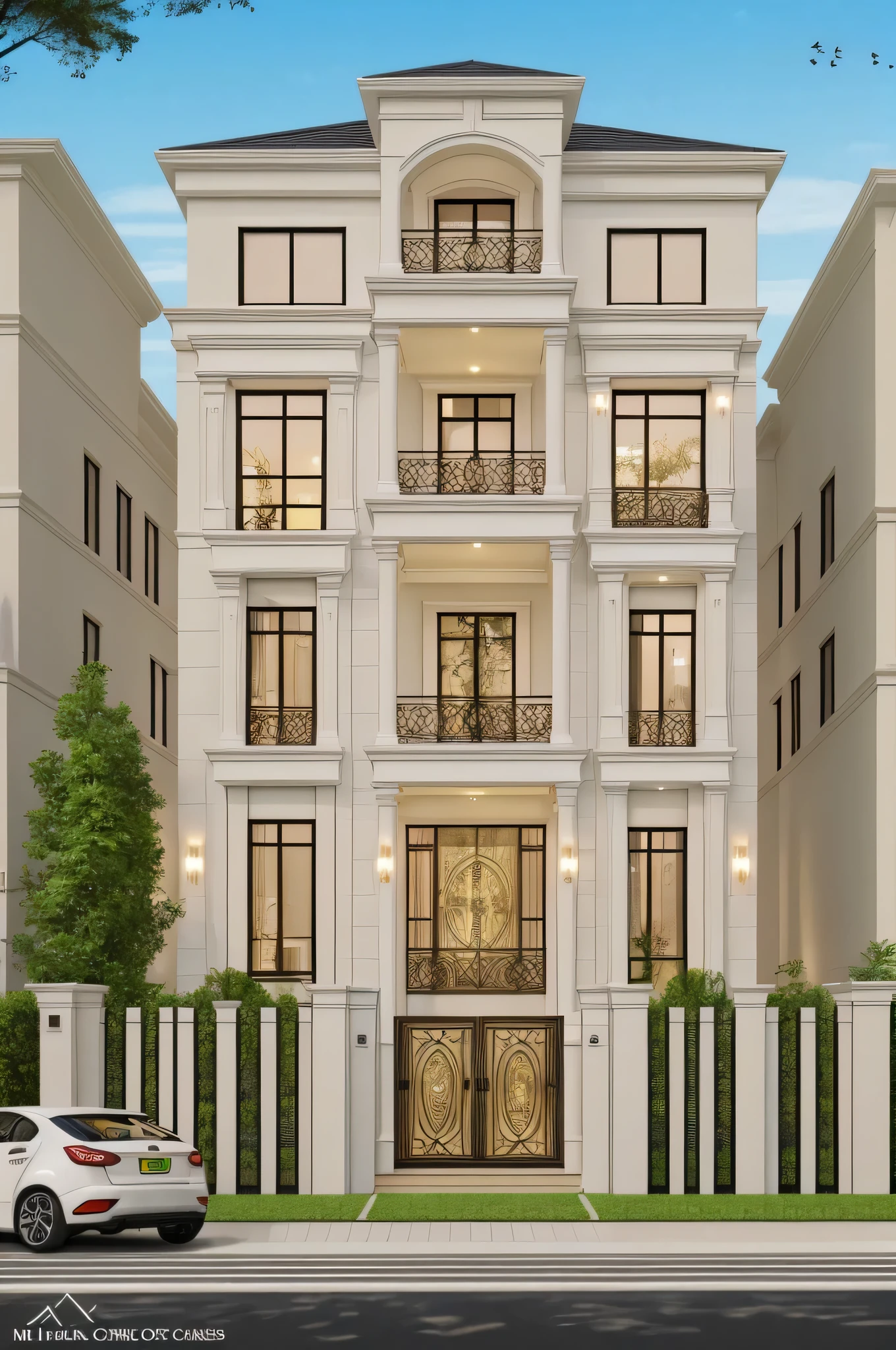 1 neoclassic house:1.2, townhouse, neo classic detail:1.2