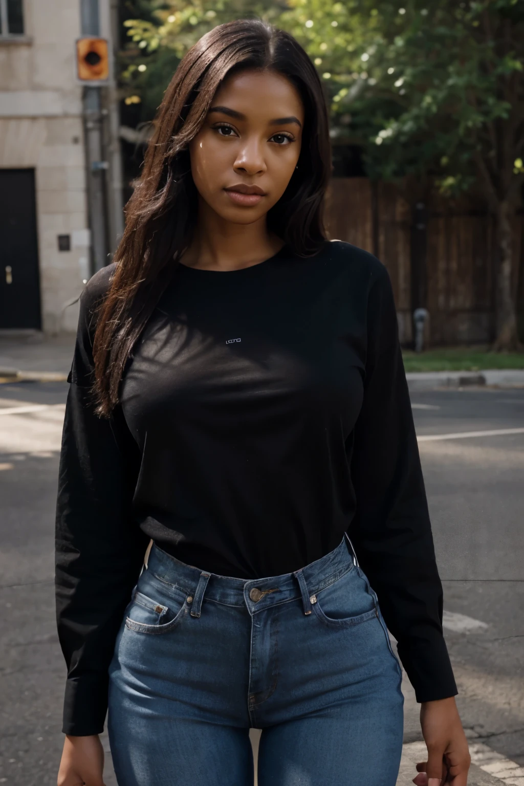 Black shirt with jeans girl on sale