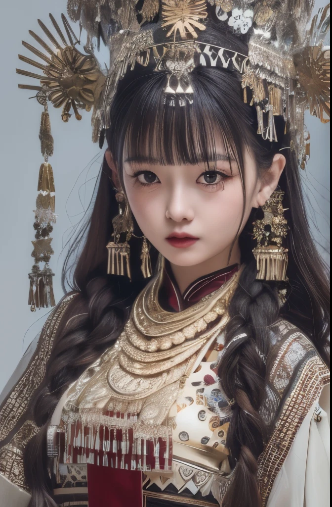 （8k，RAW photos，best quality，masterpiece：1.2））35mm，Ultra high detail，professional lighting，best quality，ultra high resolution，Visually stunning，（1girll：1.1），（Miao costume and headgear），real human skin，（Perfect body 1.3）super delicate face。