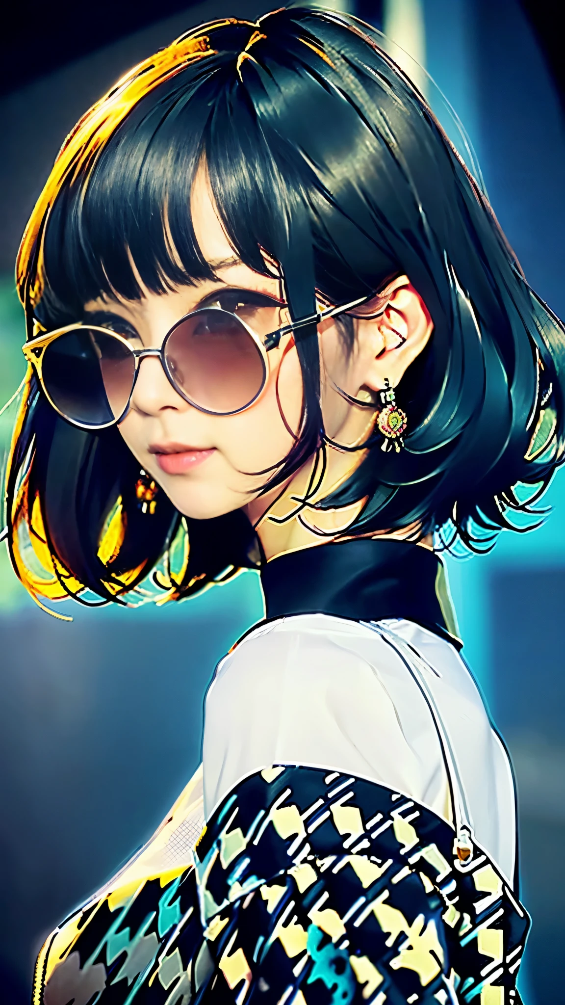 mix 4, (16K, Raw photo, best image quality, masterpiece: 1.45), (realistic, Photoreal: 1.37), one girl, cute, Wearing sunglasses,cityscape,, professional lighting, photon mapping, school classroom, Physically based rendering, dark brown hair,ponytail hairstyle, Beautiful well-groomed eyes、((double eyelid))、super cute girl, (((、blazer、Long-sleeved shirts worn by Japanese high school girls、ribbon tie、Navy blue super super super mini skirt,、dark blue socks、black loafers))), highest quality photos, High resolution, 1080P, (clear face), (Detailed facial description), (detailed description of hands), (masterpiece), (Detailed CG)、extreme light and shadow、messy hair、master work、Rich details、(detailed facial features)、(highest quality photos)、(Masseter muscle part)、(detailed eye)、look in front of you、thin clavicle、((slender and big))、(((Japanese high school girls wear long-sleeved shirts)))、((neat idol))、((school gate、schoolyard、School building in the background))、(Take photos from random viewpoints)、(((Anyway it's cute)))、earrings、big smile、Draw the whole body from the knees、Do not draw fine lines、(((Sports bags used by Japan schoolgirls)))、(small breasts:1.2)、small buttocks with tension、Two arms and two legs、(((from the front:0.7)))、bare hands、(((symmetrical eyes)))、standing pose、put your hands on the desk、Do not remove the tie from the jacket、