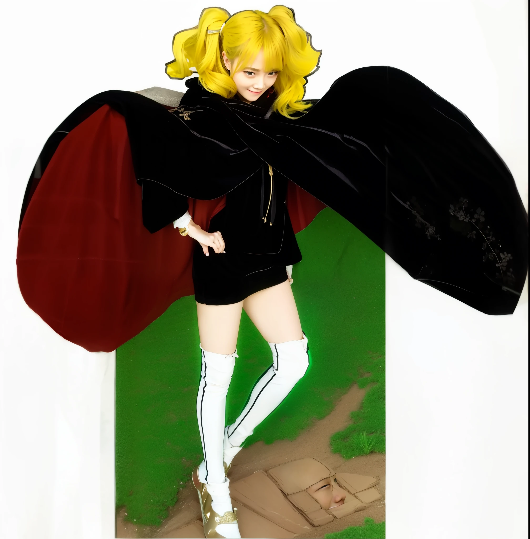 Beautiful, feminine, cool expression, clad in red armor, little smile, perfect face, yellow hair