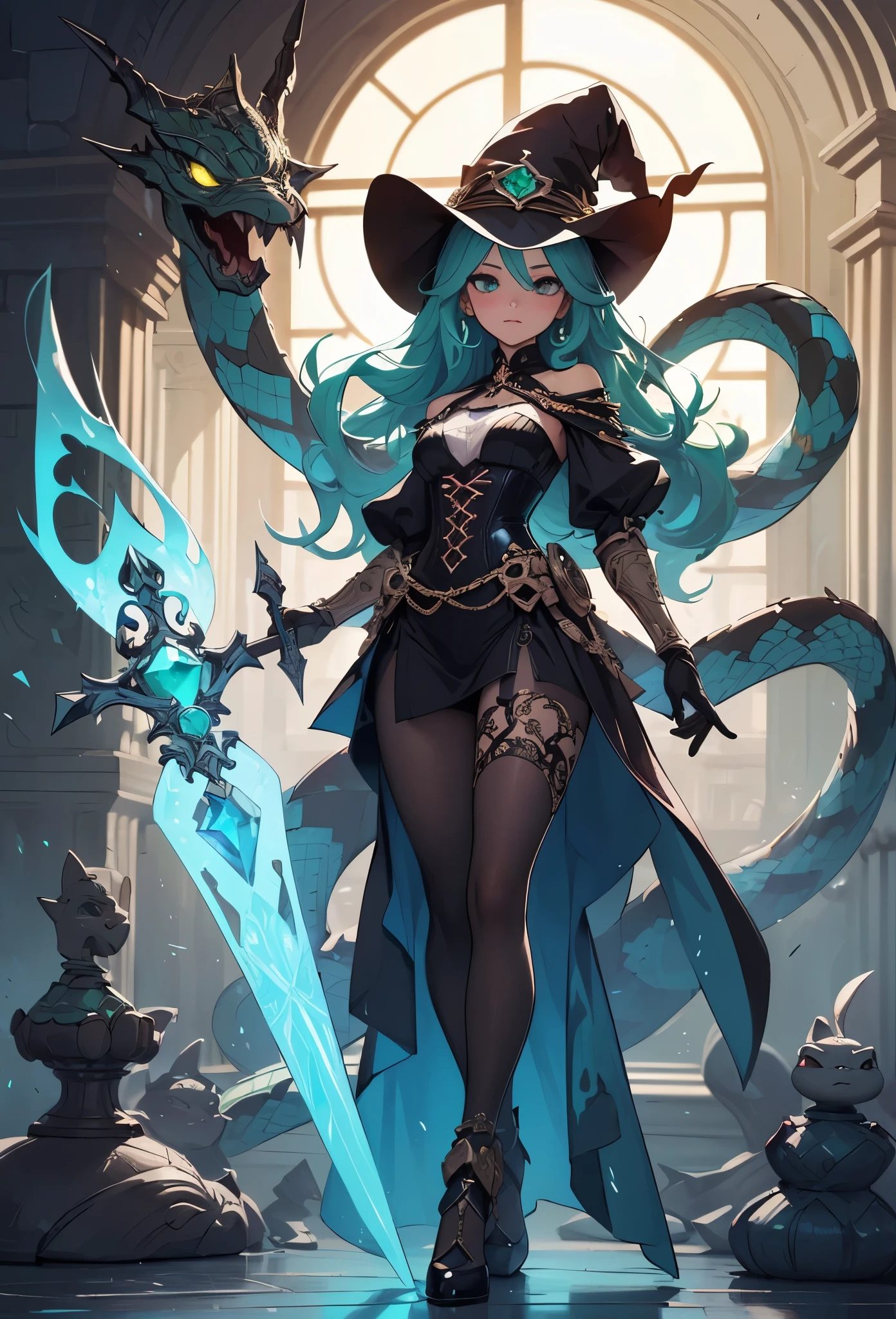 ((Highly accurate drawing in every detail)Extremely precise depiction)[High resolution],(detailed illustrations,とてもfineで緻密な描画,Delicate drawn lines with tempo,Realistic texture expression),[color traced main line],(fantasy world battlefield [burning castle]),(ROBOT GIRL[snake woman[medusa]](Emerald Witch [witch hat [[Iron Mask]METALFACE[clear lenticular iris]]])[WEAPON MACHINE],(scaleで覆われたケープ [green crystal corset [snake chain [scale]]]),[Transparent material covering the body surface[clear green]],(Viper pattern),[Using a magic wand as a weapon],[[Mobile Weapon Gigant Size][science fiction mechanical]],(intricate and beautiful decoration [Dense detail]),[transparency],(Precisely drawn face)[完璧な目のdetailed(Beautifully detailed iris)(Eyes like deep jewels)],(eyes light[Pinpoint lighting for the eyes]),[long and beautiful eyelashes],[precisely drawn hair [美しく艷やかな髪のdetailed]],(完璧な手のdetailed [Beautiful fingers with no damage [beautiful nails]]),(perfect anatomy(perfectly balanced proportions))[[full body portrait]],[ideal color coordination(Accurate simulation of light and material interactions)],([Precision Detail](detailed,高fine)),[Visual art that tells a story],((highest quality)fine[[High density drawing]])[FHD].