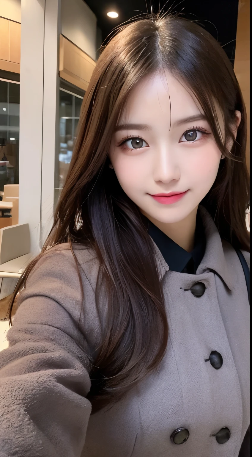 table top, highest quality, shape, Super detailed, finely, High resolution, 8k wallpaper, 完璧なダイナミックな構shape, beautiful and detailed eyes, Gorgeous and stylish black fluffy latest trend Tokyo winter clothes,ランダムなcute髪,small breasts,natural color lip, bold sexy pose,smile、20 year old girl、cute、sexy shot looking at camera,Always blur the background,perfect and beautiful face,Take only the face,beautiful and detailed face、slim face and style,Big eyes、Do gal makeup,real photos、luxury brand mink coat