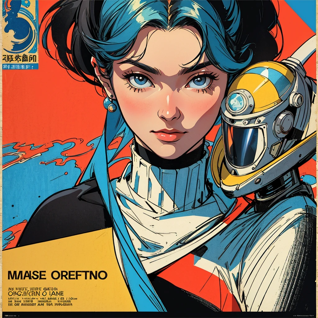 (((highest quality))),masterpiece,1 woman,((the perfect person)),((Super beautiful woman)),detailed perfect face,retro,vintage,classic,60's,70's,80&#39;s,old movie posters,abstract,((スペーススリラーmovie poster)),(Futuristic),Geometric pattern,very delicate,movie poster_white frame,universe,Milky Way,planet,,propaganda,universe飛行士,breast enhancement,simple,