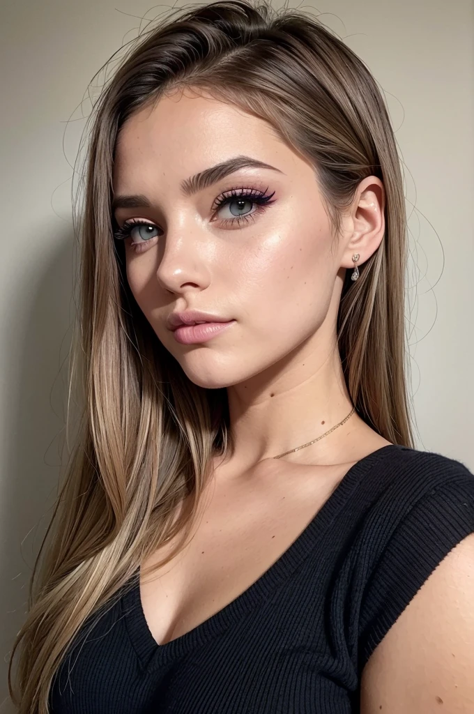 pussy, Belle fille, Marron_eyeeautiful mince adolescente de 18 ans, cheveux color [Brown highlights cheveux], [Pixie undercut] cheveux)), boucles d’oreilles, lèvres, Réaliste, taille étroite, charmant, pink lèvrestick, maquillage coloré, Cils longs, boucles d’oreilles, porter de l’eye-liner, peau claire, (mignon), (face détaillée), Yeux détaillés, Iris détaillé, en nuisette de nuit, pyjama,  