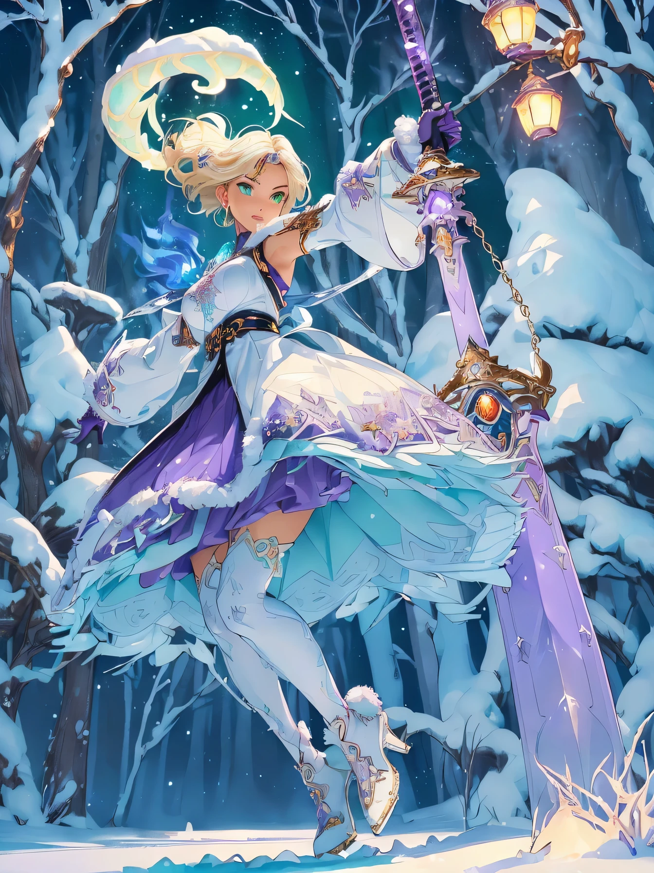 nsfw:1.1,high resolution:1.7,incredibly absurdres,kawaii:1,cute:1.5, hires.fix,incredibly fine illustration,masterpiece:1.2,best quality,high quality,exquisite,beautiful,insanely detailed,intricate detailed,extremely detailed,Super Definition,ultra high res,Super Resolution,best aesthetic, ultra detailed:1.5,best quality,perfect face,detailed face,8k cg wallpaper, stunning art,absurdres,octane render,ultra hires,1girl,cute elf,shinylips,waist slender,((anime elf with extremely cute and beautiful blond hair)),((((blond hair:1.35,undercut blond hair,short hair,colored inner hair,ear breathing)))),(((green_eyes:1.3))),intricate eyes,beautiful detailed eyes,symmetrical eyes,big eyes:1.5,enchanting bright eyes studded with gold and silver dust,(((pinky skin,glowing_skin,lustrous skin:1.5,bright skin: 1.5,skin tanned,shiny skin,very shiny skin,shiny body,plastic glitter skin,exaggerated shiny skin,illuminated skin))),upward breasts,(detailed body,(detailed face)),cute,daring,zettai ryouiki,show skin,best relationship with four fingers and one thumb,((girl trembling with sexual climax)),(((aqua fur coat, aqua fur coat outfit, wearing a ice dress:1.3,aqua winter coat))),((ice dress,elegant ice dress)),(white gloves,white clothes,(((intricate outfit,intricate clothes,embroidered outfit,ornate outfit,embroidered clothes,ornate clothes))),torn clothes,broken clothes,(((pussy))),showing her vagina,((((perfect pussy)))),(((detailed pussy))),kupaa,show off pussy,((spread pussy)),(embarrassed),(dynamic pose:1.0),(centered,scale to fit dimensions,Rule of thirds),winter,scenery:1.25,((intricate scenery)),((snow forest background)),sharp focus,(ultra detailed,extremely detailed),(photorealistic artwork:1.37),(((vibrant colors,vibrant theme))),(intricate),full body,(perfect body),standing,(purple fire:1.5), (holding purple flame sword:1.5), (holding white energy sword:1.3), (black flame katana:1.3), (swing a white flame sword:1.3),
battle,fight,(action pose: 1.4),tentacles,dungeon