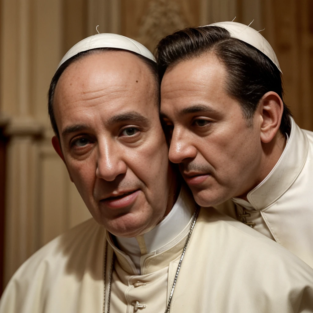 a monkey (facial hair) forehead-to-forehead with Pope Francis