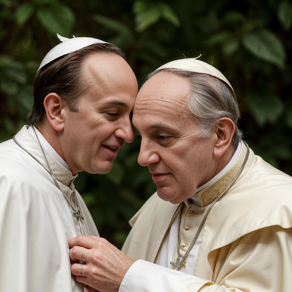 a monkey (facial hair) forehead-to-forehead with Pope Francis