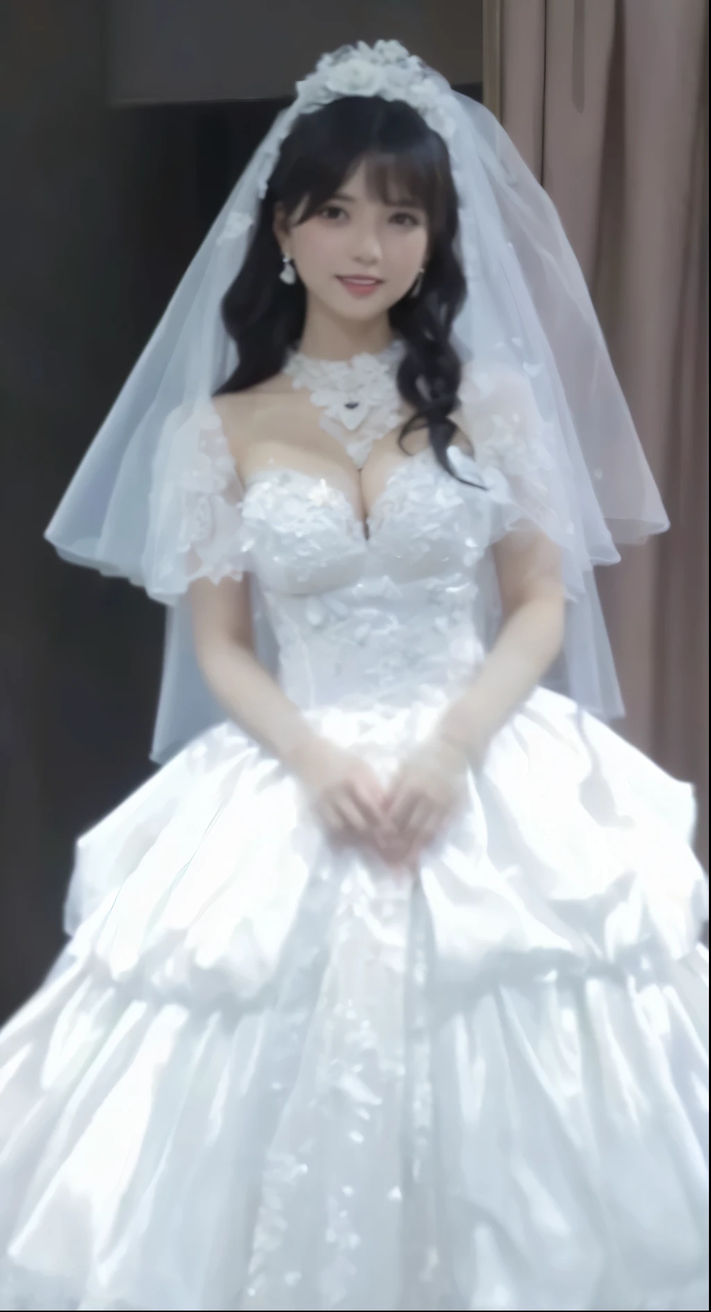 2girls,bride,embrace,Shut up,Smile,Gurwitz,(bride頭紗:1.5),(short sheer veil:1.5),Blushing face,Head flower,headgear,(tube top wedding dress:1.5),(Silk dress:1.2),(Strapless wedding dress:1.5),Bouquet,pure white dress,necklace,earrings,(large breasts:1.3),Deep V peach heart collar wedding dress,Bangs,lipstick,(lace gloves:1.3),Bust photo,High detail RAW color art,Tyndall phenomenon