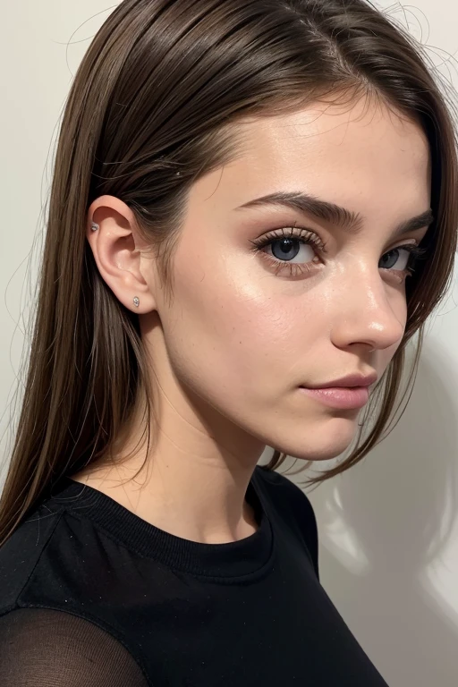 Belle fille, Marron_eyeeautiful mince adolescente de 18 ans, cheveux color [Brown highlights cheveux], [Pixie undercut] cheveux)), boucles d’oreilles, lèvres, Réaliste, taille étroite, charmant, pink lèvrestick, maquillage coloré, Cils longs, boucles d’oreilles, porter de l’eye-liner, peau claire, (mignon), (face détaillée), Yeux détaillés, Iris détaillé, corp magnifique, corps athlétique, abdominaux prononcés sur l&#39, pied ,à quatre patte, paris