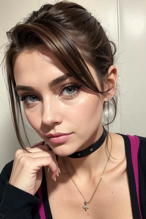 Belle fille, Marron_eyeeautiful mince adolescente de 18 ans, cheveux color [Brown highlights cheveux], [Pixie undercut] cheveux)), boucles d’oreilles, lèvres, Réaliste, taille étroite, charmant, pink lèvrestick, maquillage coloré, Cils longs, boucles d’oreilles, porter de l’eye-liner, peau claire, (mignon), (face détaillée), Yeux détaillés, Iris détaillé, corp magnifique, corps athlétique, abdominaux prononcés sur l&#39, pied ,à quatre patte, paris