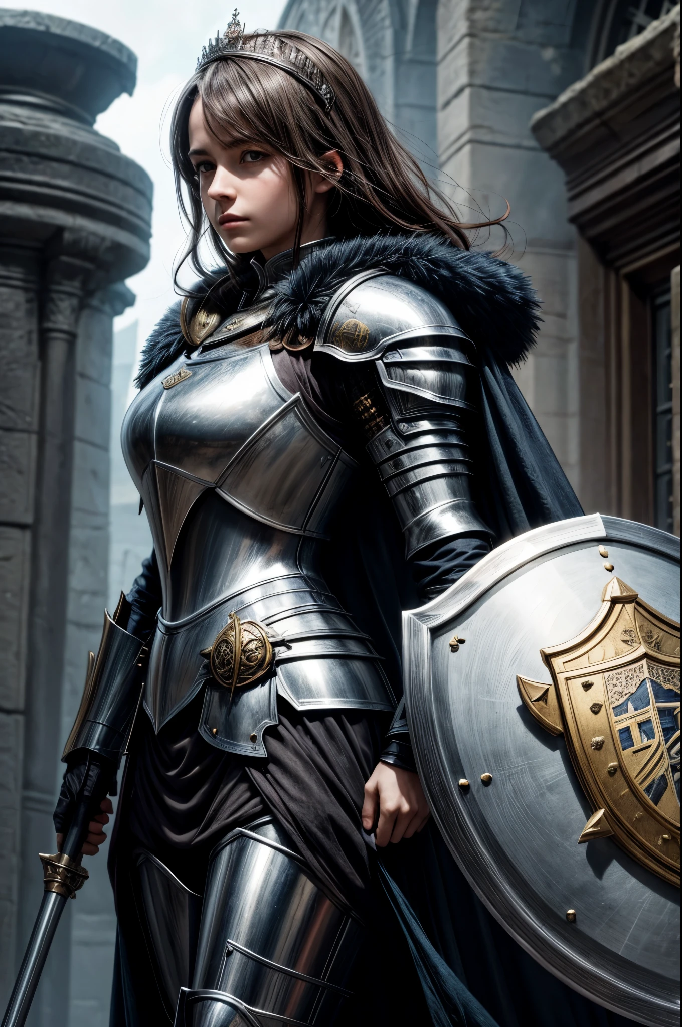 A female knight with Shield known as the Queen's Shield