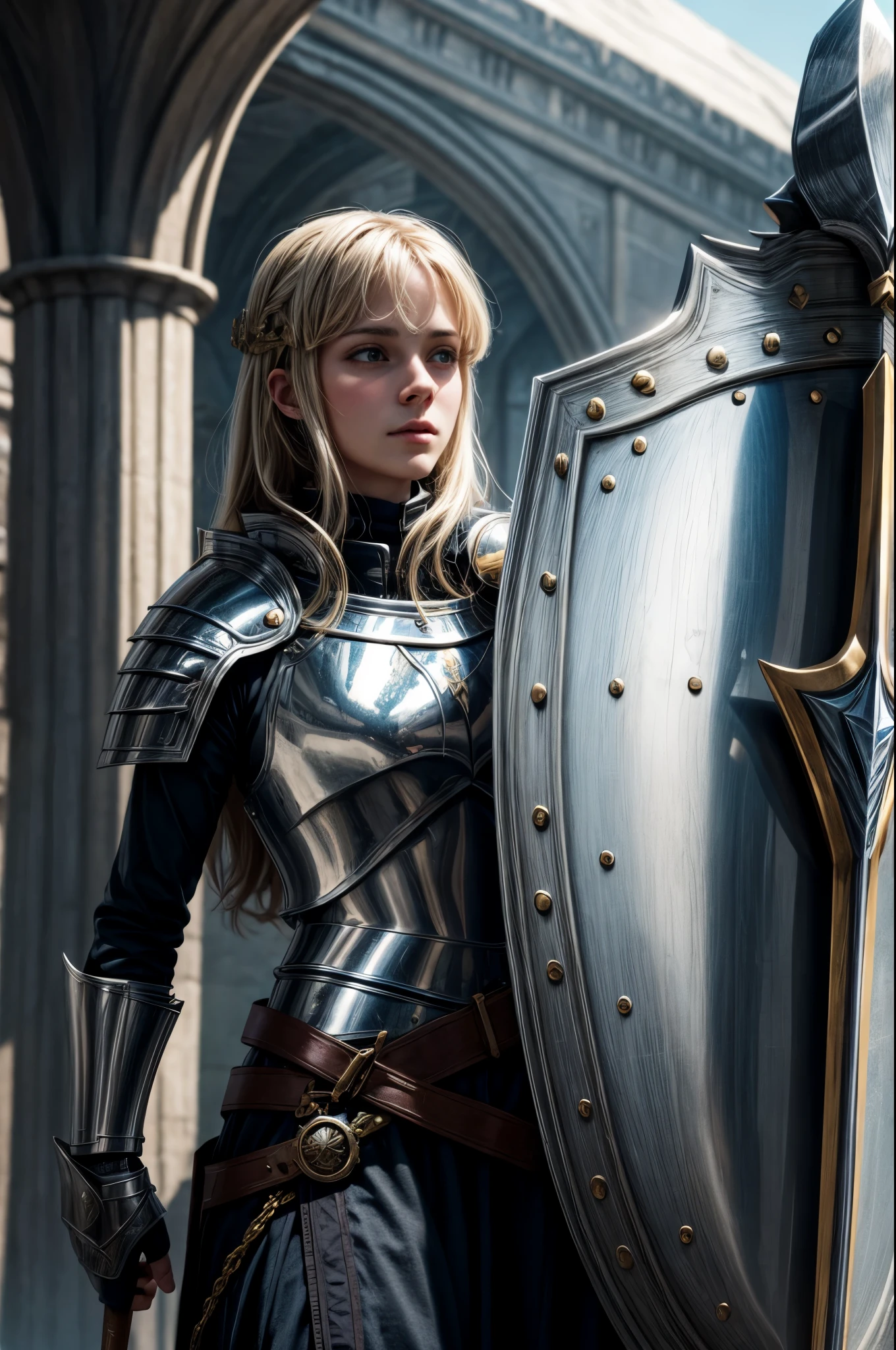 A female knight with Shield known as the Queen's Shield