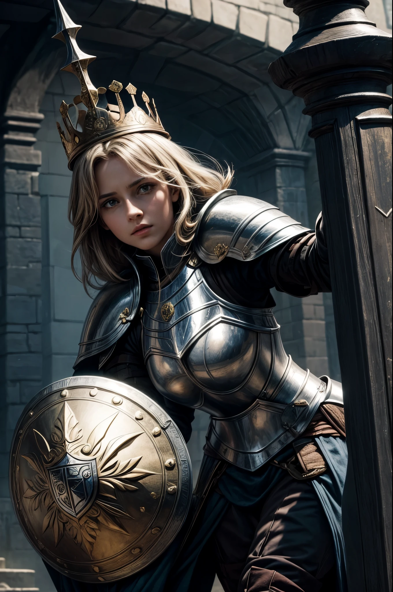 A female knight with Shield known as the Queen's Shield