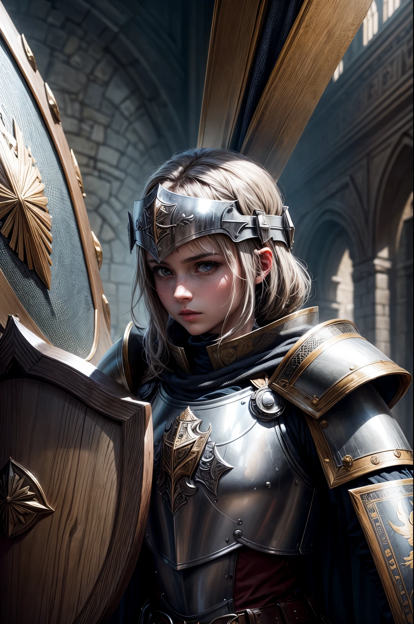 A female knight with Shield known as the Queen's Shield