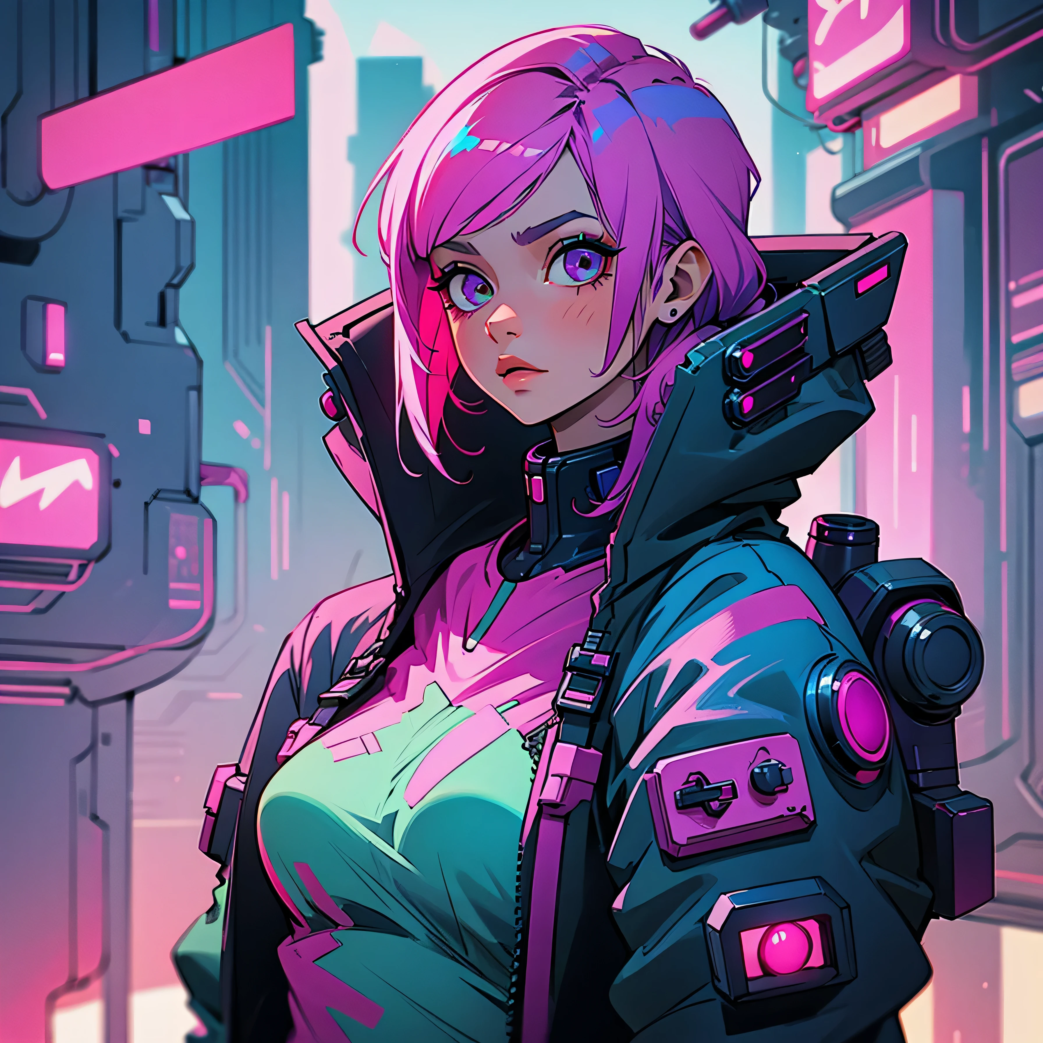 cyberpunk girl with cool bright fuschia hair