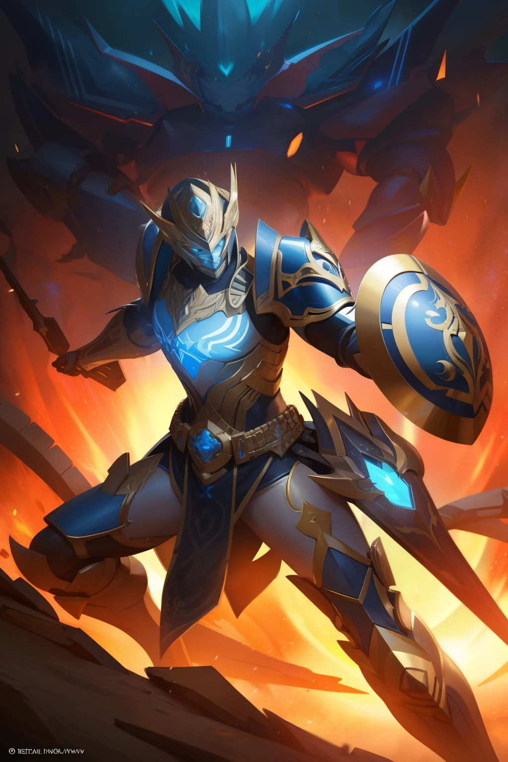 Space Warrior with Shield:
This illustration showcases a brave and powerful space warrior, clad in advanced armor, wielding a shield that gleams with an otherworldly radiance. The warrior's determined expression radiates courage and strength. The shield, intricately designed, features intriguing symbols and holographic markings that shimmer with each movement. The warrior's sleek helmet covers the upper part of their face, while their piercing blue eyes remain visible, conveying a fierce gaze. The detailed armor showcases a variety of textures and layers, demonstrating the highest picture quality and attention to detail. The warrior's pose is dynamic, with one leg slightly bent and