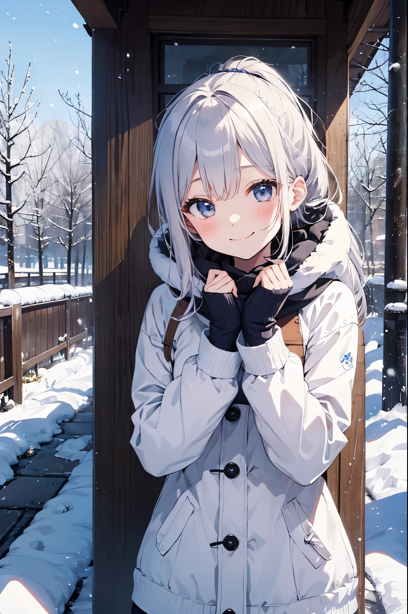 (Dainty Girl:1.3)、 happy face,winterの雰囲気、snow玉を投げる、winter、snow、cold