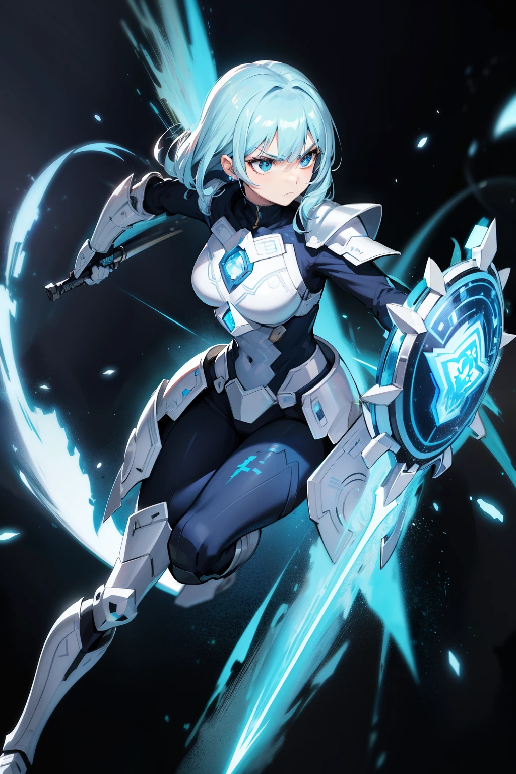 Space Warrior with Shield:

This illustration showcases a brave and powerful space warrior, clad in advanced armor, wielding a shield that gleams with an otherworldly radiance. The warrior's determined expression radiates courage and strength. The shield, intricately designed, features intriguing symbols and holographic markings that shimmer with each movement. The warrior's sleek helmet covers the upper part of their face, while their piercing blue eyes remain visible, conveying a fierce gaze. The detailed armor showcases a variety of textures and layers, demonstrating the highest picture quality and attention to detail. The warrior's pose is dynamic, with one leg slightly bent and