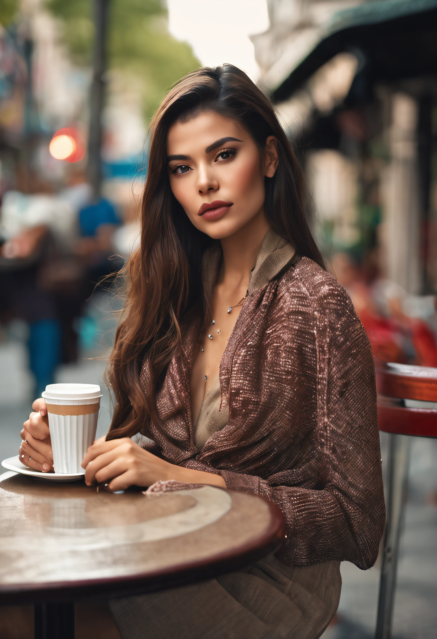 (sharp focus: 1.2), photo (full body) (American flat), attractive 25-year-old, reading menu, sitting in Parisian coffee shop, (beautiful face: 1.1), detailed light brown eyes, delicious lips, (eye makeup: 0.85), (medium breasts: 1.0), (firm body: 1.2), (soft long black hair: 1.2), (long bangs:1.1),wearing (miniskirt) plaid miniskirt, (oversize sweater), (moderate lighting: 1.2), depth of field, bokeh, 4K, HDR. Miss Universe, cover photo. ((skin with small spots and wrinkles), , (moody lighting: 1.2), depth of field, bokeh, 4K, HDR