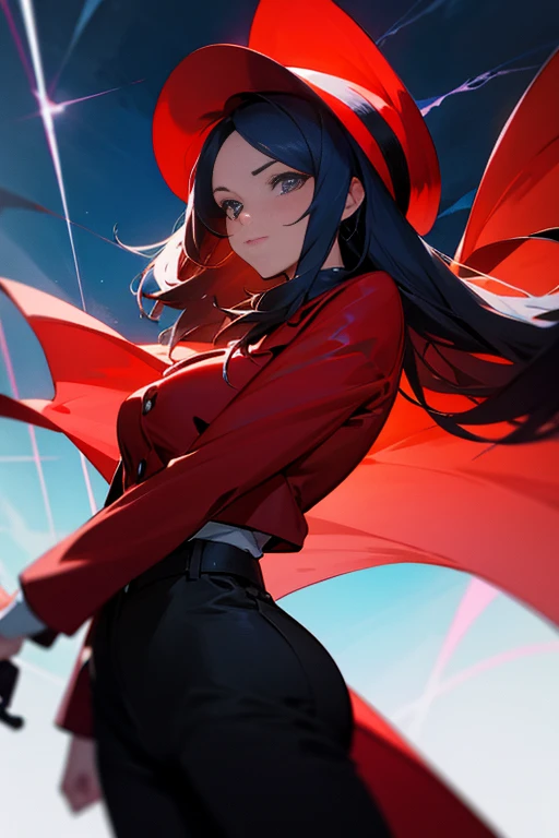 (realistic:0.2), anime illustration, 1girl,, red coat, big red hat, in paris france, sfw, black pants, black office shirt,, carmen sandiego,, blue sky,, long hair,, dramatic lightning, lights, epic lights, light on face, backlit, face light, lit face, fill lamp, fill light, ((masterpiece)),   (carmen_sandiego_v1-1_shurik-2000:0.6)