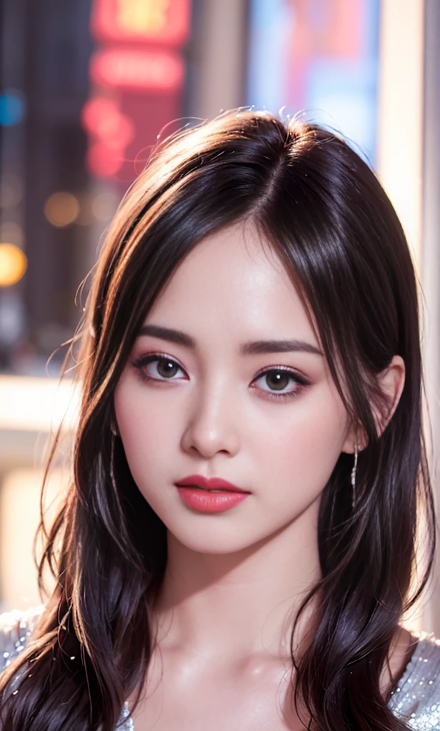 (8k, RAW photo, photorealistic: 1.25), (lip gloss, eyelashes, shiny face, shiny skin, best quality, ultra-high resolution, depth of field, chromatic aberration, caustics, wide range of lighting, Natural shading, Kpop idol) looking at the viewer with a calm and goddess-like happiness,