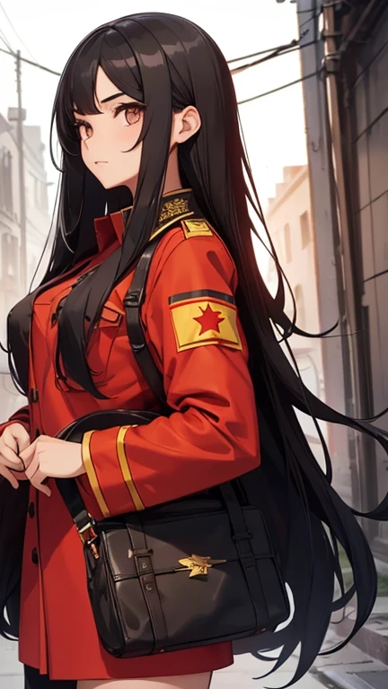 Dictator anime girl with hair covering one eye with a communist flag in background 2D animation
Hair covering one eye