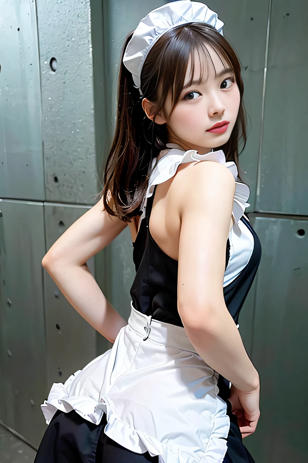 (((best image quality、最high quality、Super high quality 1.5、Super high quality 1.5、32K、8K、ticker、RAW photo、very clear image、very clear image quality、Photoreal 1.3、Super detailed 1.2, small details, High resolution, wall , Perfect dynamic structure, masterpiece, surreal,very detailed CG Unity 32K wall紙,extremely detailed CG unity 32K wallpaper,realistic pictures、real human being、Maid clothes)))、detailed face and eyes,超High resolution, very detailed ,intricate details ,,pretty girl , soft light like a movie, hyper detail,sharp focus, high quality,(((squat、looking back、Stick your ass out 1.4、Show me your ass 1.5、Angle 1 from below.4、low angle 1.5、the angle you see'Peeking out from under the pants 1.5)))