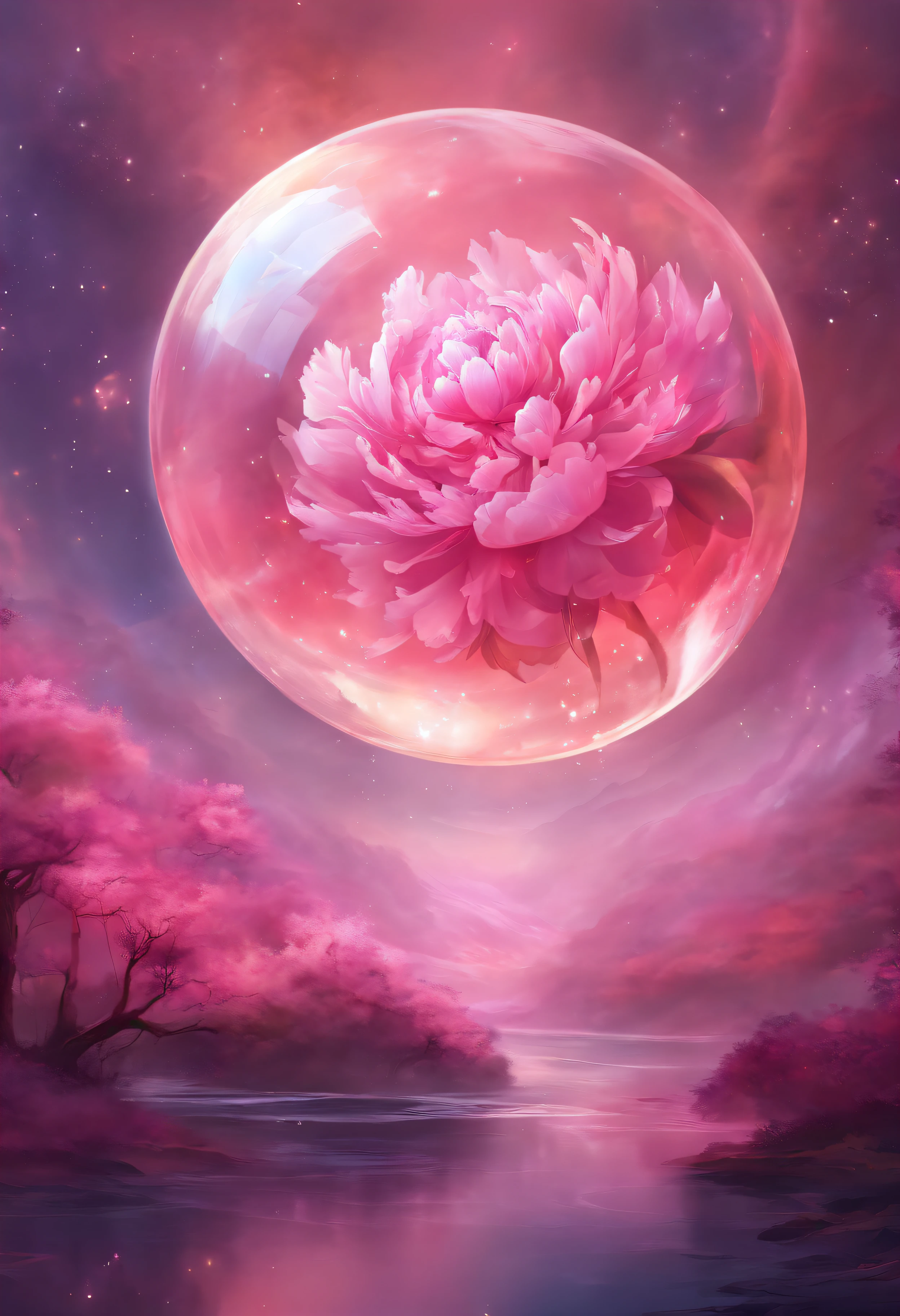 Peony pink galactic crystal sphere