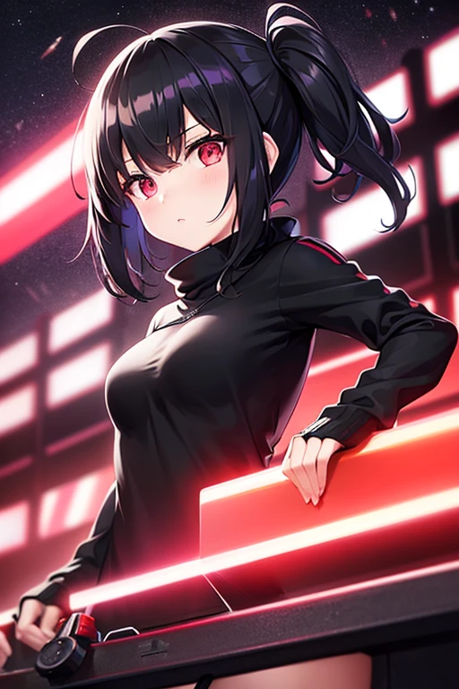 bladerunner 2049 theme, anime girl, mostly black clothes
