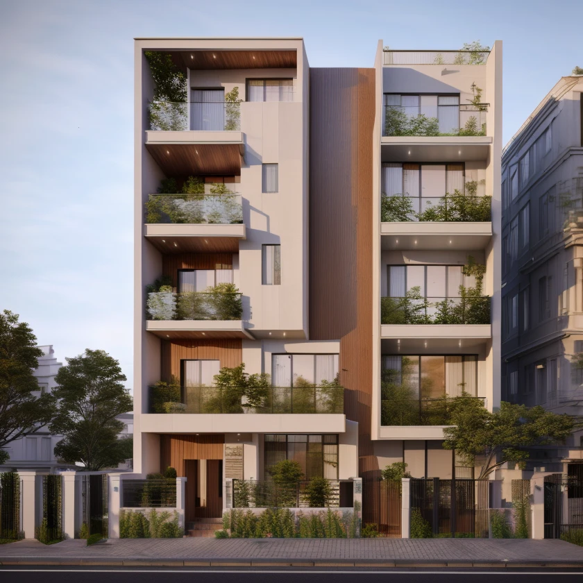 rendering of a modern residential townhouse, professional render, wide angle exterior 2023, highly detailed render, high quality rendering, realistic render, architectural render, high-quality render, detailed rendering, hyper-realistic render, hyper - realistic render, very realistic 3 d render, high render, realistic rendering, very realistic render