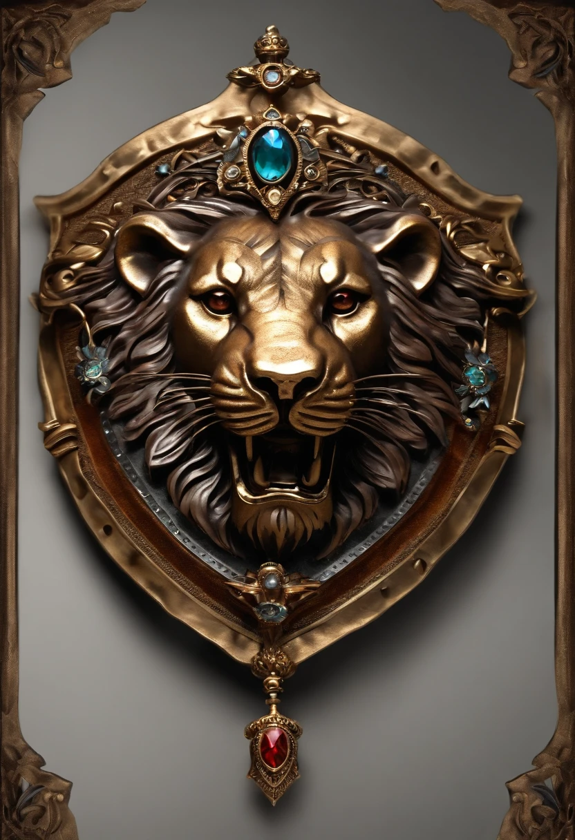 shield：1.37.shield设计：Metal Material，lion head element，jeweled accents。very gorgeous