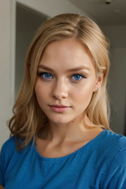cute swedish woman with blonde hair and blue eyes. With makeup