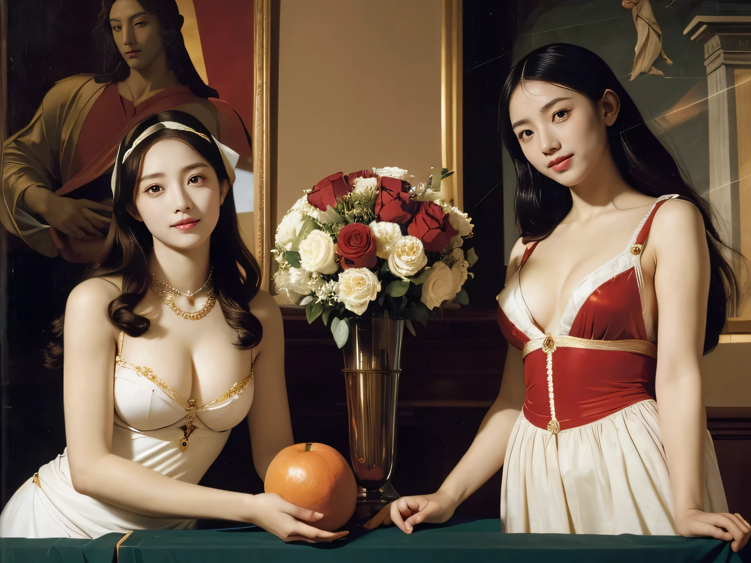 Geometry,astronault,quantum mechanics,Math,Astronomical machinery,astronault.Roses in a vase.fruits,Colossal tits,A smile.Ancient Greek costumes,Paintings by Sandro Botticelli。Costume with stretched shoulders,huge smile,Chiaroscuro of Caravaggio,Cute smile, Expression of ecstasy,A sexy