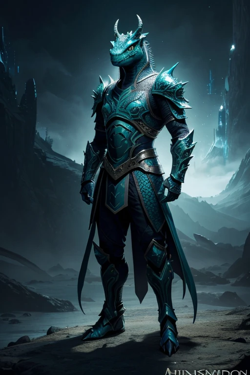 fking_scifi anthropomorphic Komodo Dragon King. Show the whole body. The skin color is blue-green. The presence of horns on the head. Armor with intricate details. Rich in scale texture. Professional studio shots. Ultra-realistic, intricate details