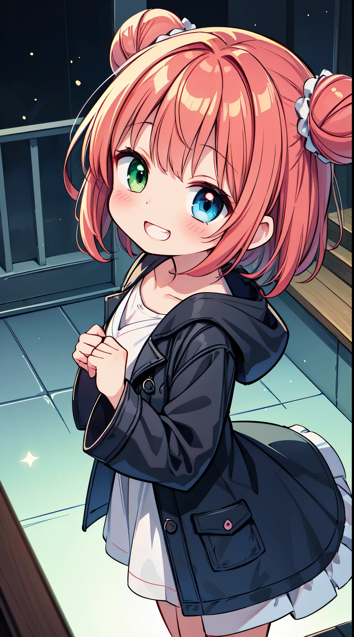 (super fine illustration:1.2),(masterpiece, 8k), (best quality, high quality:1.4), perfect anatomy, hyper detailed, ultra detailed,masterpiece background,beautiful detailed background, v8k wallpaper,perfect design,award-winning art,atmospheric,
BREAK, 1 beautiful girl, (kawaii:1.5), (Chibi: 0.8), (kawaii: 1.5), (: 0.5), (17 years old girl), BREAK(Red hair, short-hair,Two buns hair:1.4),(:D,grin:1.3),( Heterochromia,The blue eyes,The green eyes, Eye Highlights,The first hyperfine stars:1.45), star the eye silhouette thick eyelashes, naked double eyelids:1.2),(de pele branca), (The best smile,:D:1.45),
BREAK, Fantasy world city floating high in the fantastic sky,BREAK, (coat:1.1),
BREAK,wakame,wakame,wakame,(Cowboy Shot,from below:1.4),
BREAK,(Blurry background:1.3),(absurderes, hight resolution, Super Detail Art),cel shading,Clear Color, Lonely optical effect, Beautiful pictures, Bright glow, mystic atmosphere,(Close-up of girl:1.1), Mystical light particle effect,manga influence, clean line drawings,