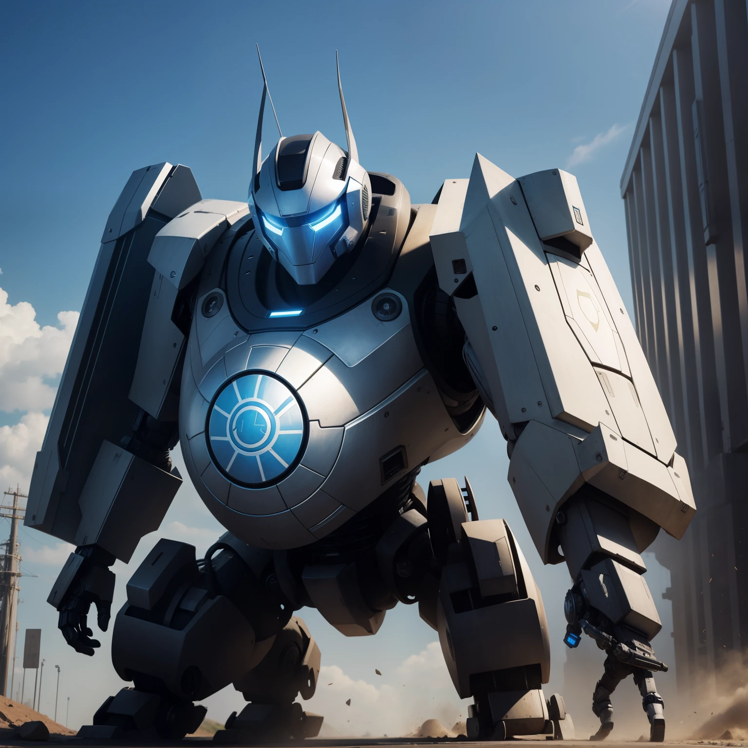 huge robot with shield