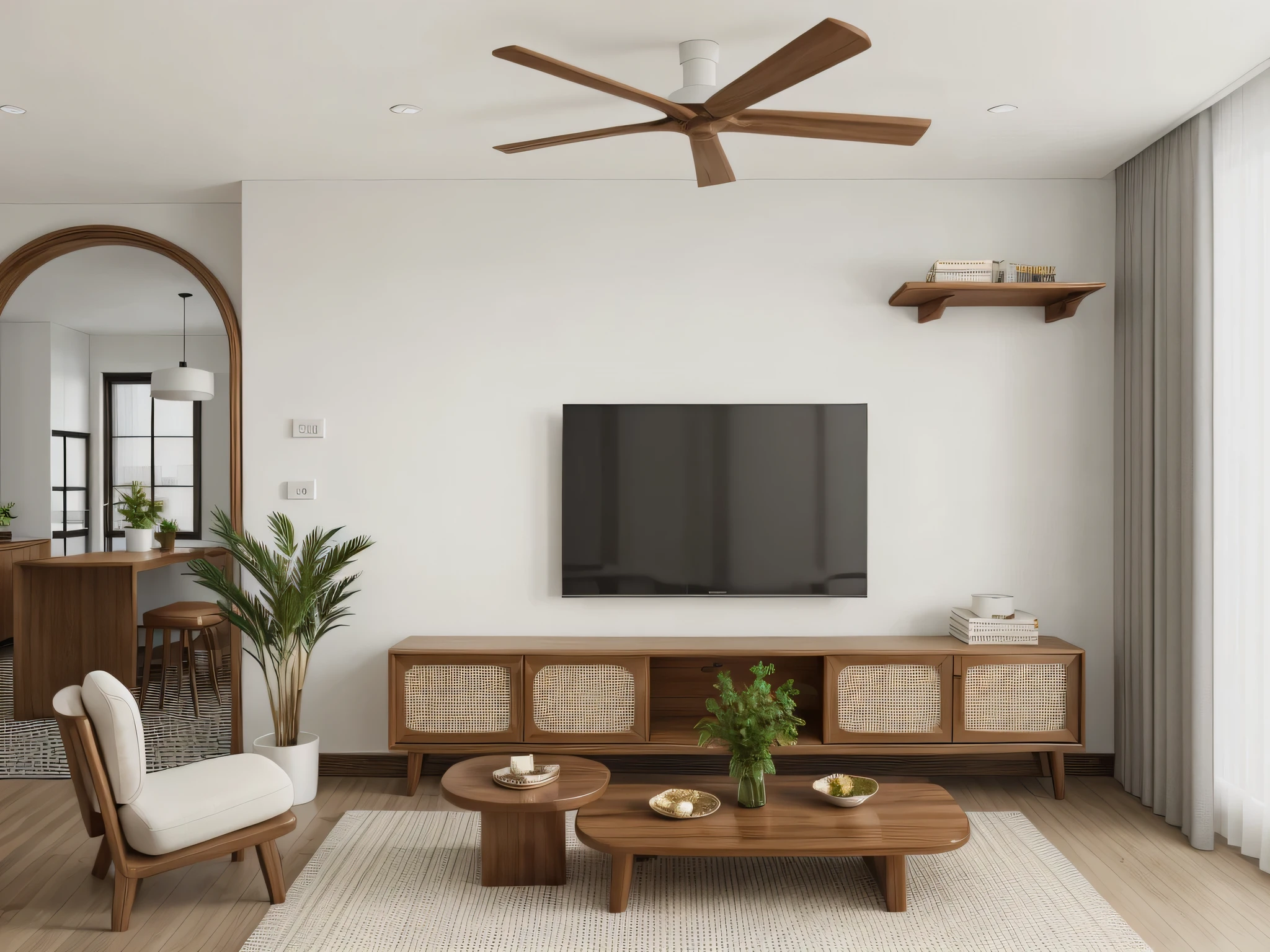  livingroom, 1 TV shelf  made from wood and rattan panel , morden style 