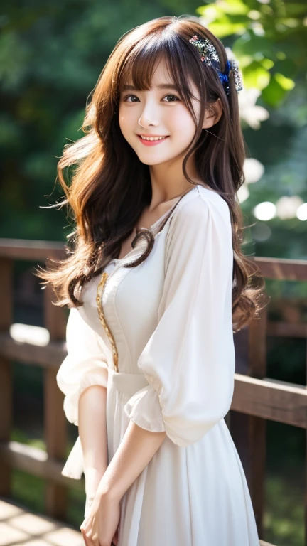 master piece, 8k, detailed ,best quality, detailed, all detailed, extremely,photorealistic,
very cute、japanese woman、Very beautiful、famous idol、Very beautifulな顔、cute face、Gravure idol long hair、wavy hair、big chest、have bangs、E cup、22 years old、Cute smile、shy smile、put one hand on your head、maid、delicate and sexy clothes、