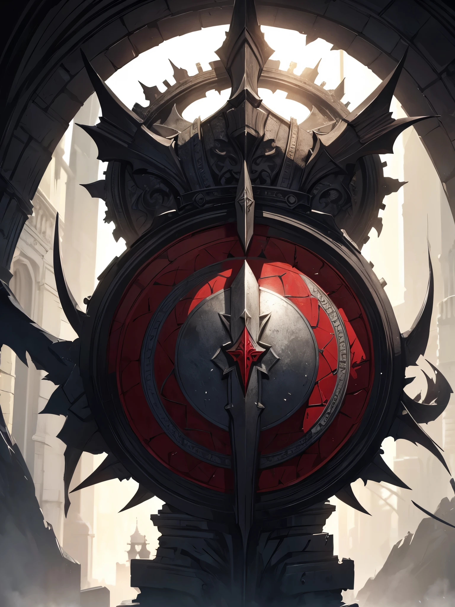 dark fantasy art, large shield design