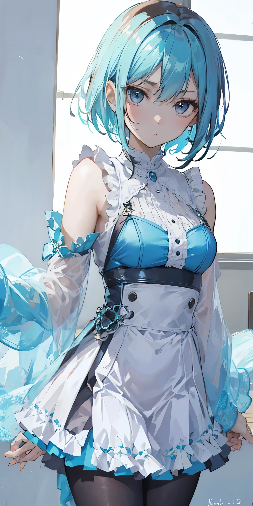 "A cute anime-style girl with short silver hair and beautiful aqua blue eyes, playfully winking. The image should capture her youthful and lively essence, highlighting the unique color of her eyes and the playful style of her hair. The resolution should be 8K to ensure detailed and high-quality rendering."