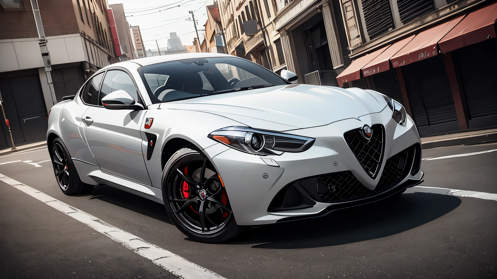 chrome grill and badge, Alfa Romeo Project Car, Alfa Romeo Giulia, 2015 alfa romeo 4c, alfa romeo grill, Professional Photography, car front angle, automatic photo shoot, perfect details, Micro Detail, Chrome surface symmetry, close up of the grill, Drawing of the grill part, shield expression, traditional design,