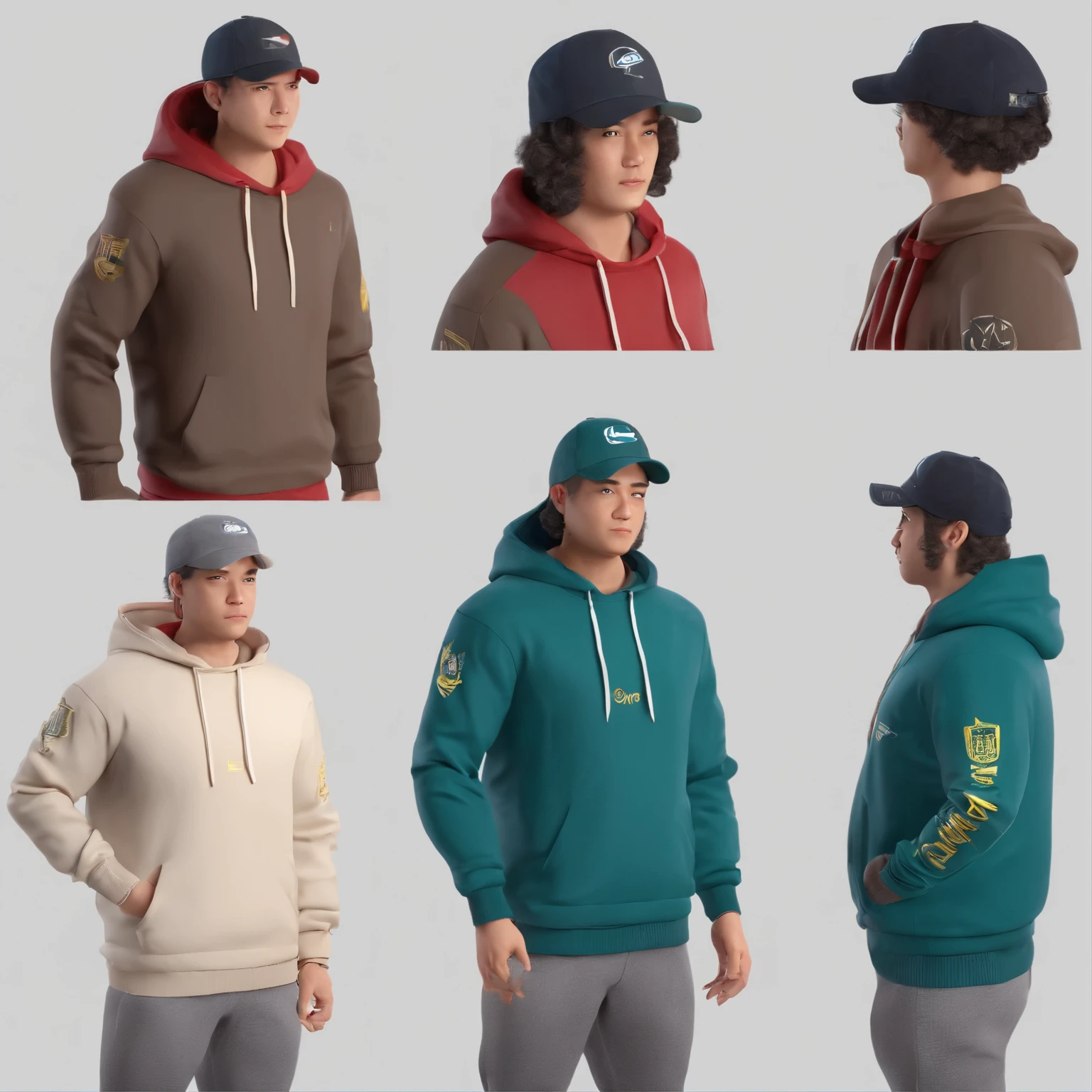 Sweatshirt size is large for hoodie、Cap, 25 years old, male, thick eyebrows, slightly narrow eyes, chubby round face, 167cm, 96km, dimples