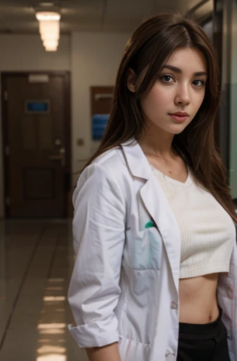 young female handsome doctor,white skin, brown hair,  anime style, 4k